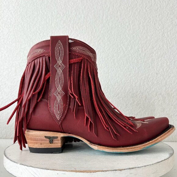 Lane SENITA FALLS Womens Cowboy Bootie 7.5 Red Fringe Western Short Cowgirl Boot - Picture 2 of 11